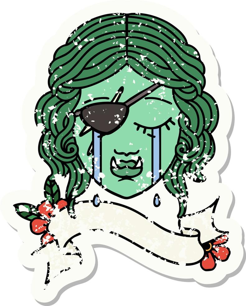 crying orc rogue character face grunge sticker vector