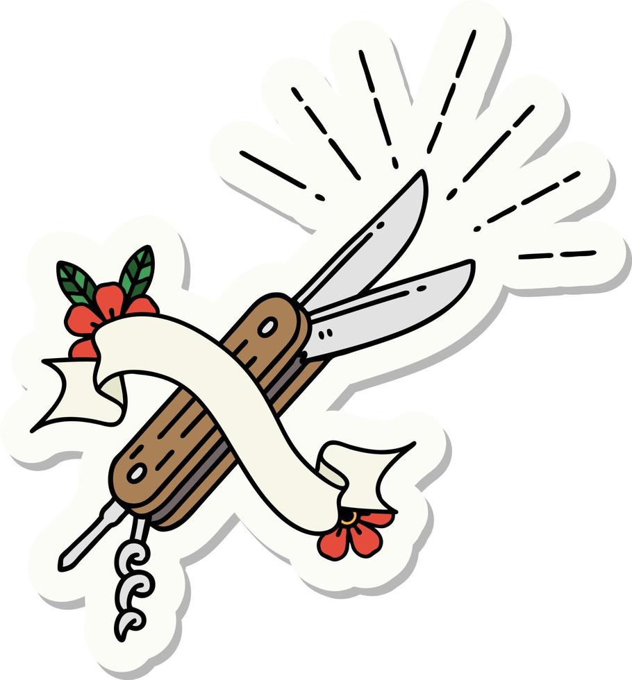 sticker of tattoo style folding knife vector