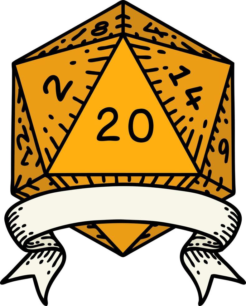 natural 20 critical hit D20 dice roll illustration vector