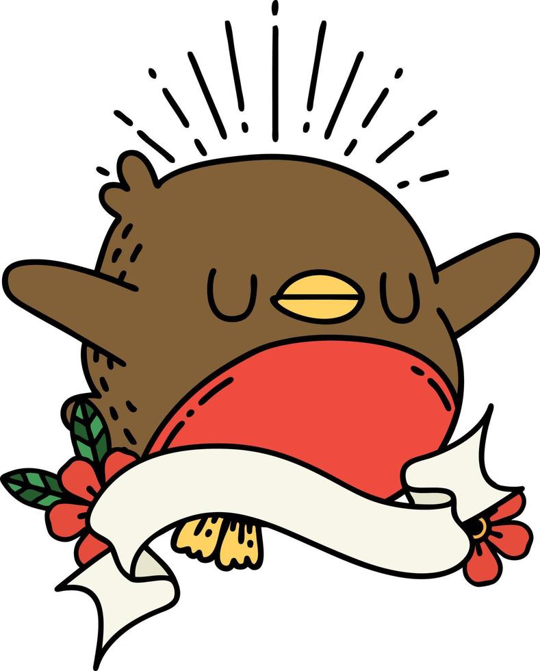 banner with tattoo style flapping robin vector