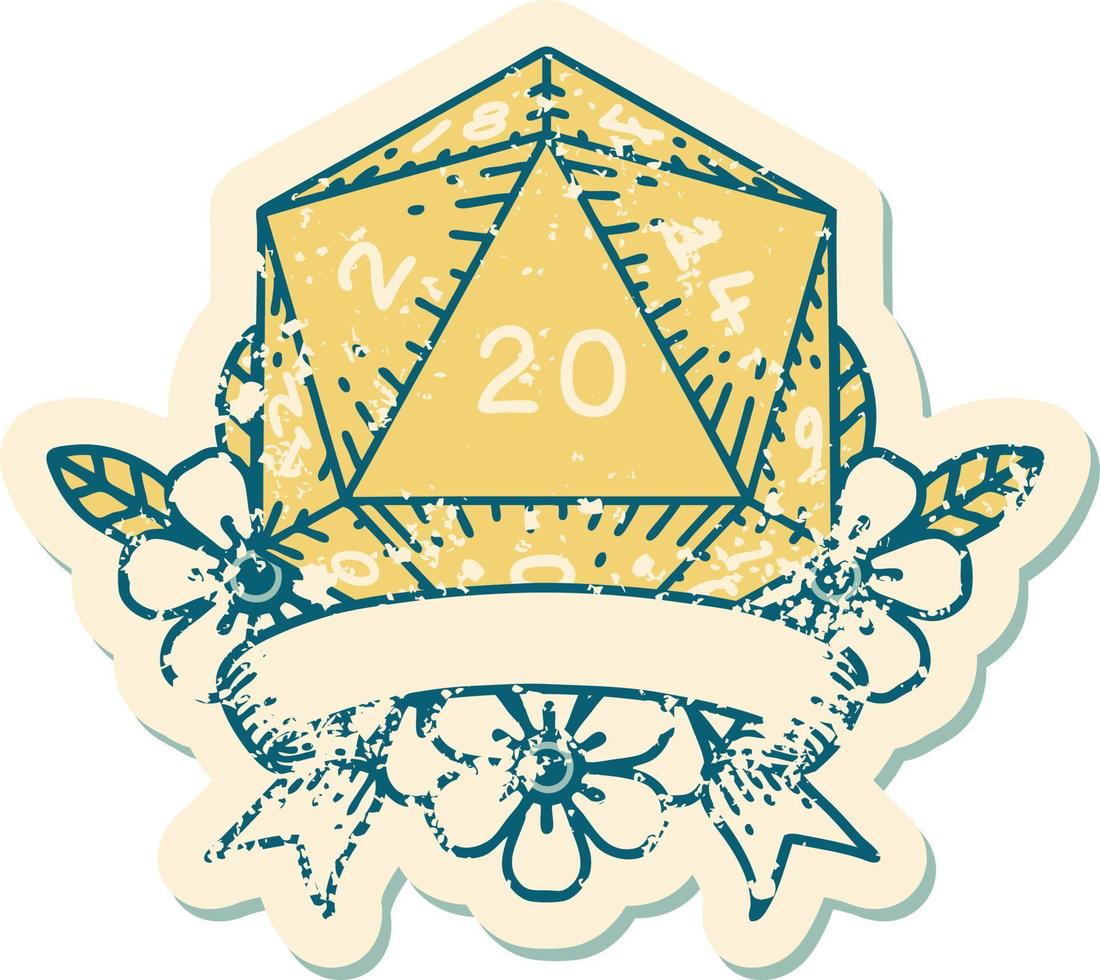 ilustración de tirada de dados d20 de golpe crítico natural 20 vector