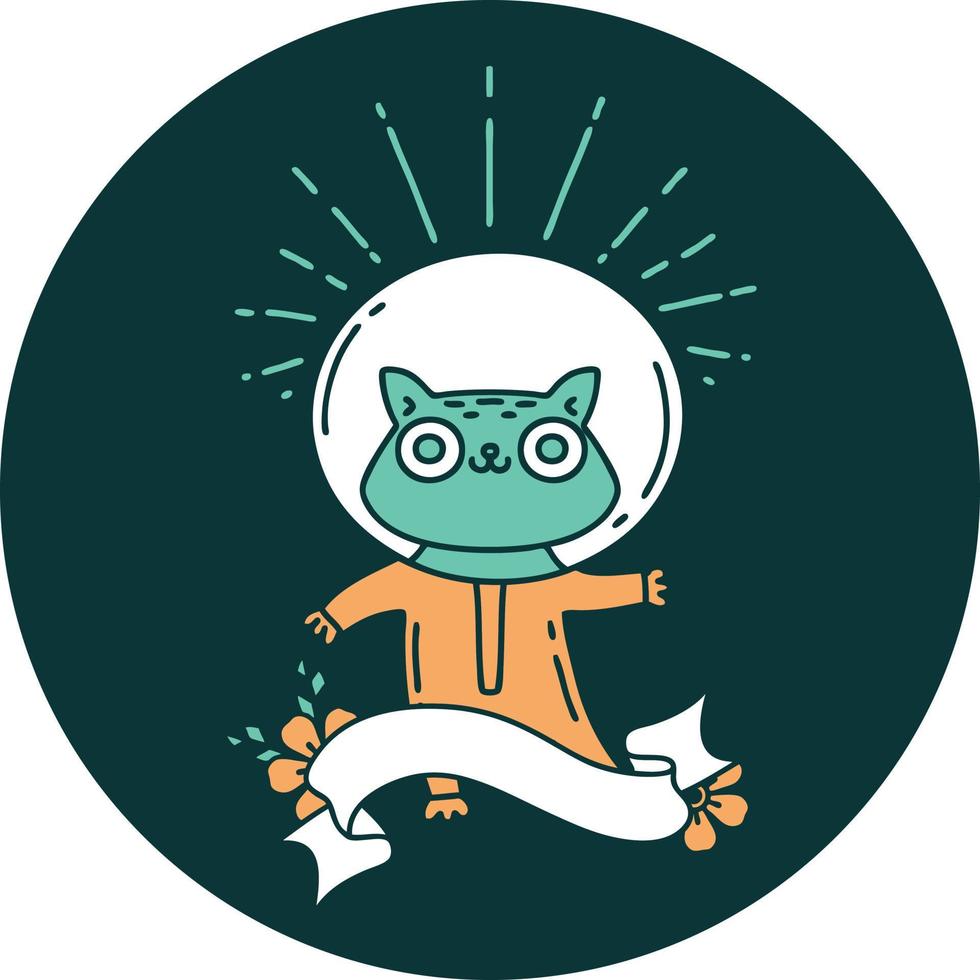 icon of tattoo style cat in astronaut suit vector