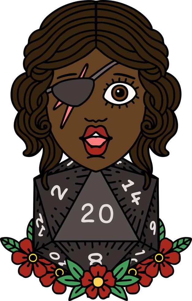 human rogue with natural twenty dice roll illustration vector