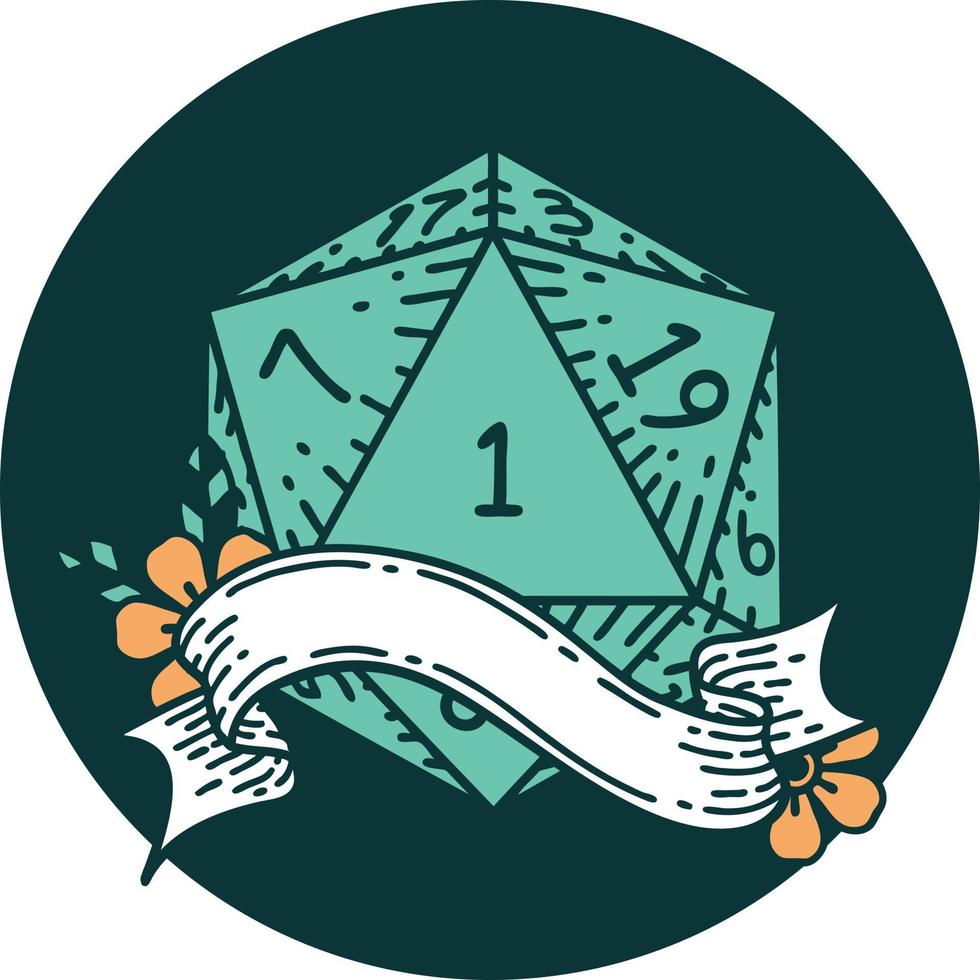 icono de tirada de dados natural one d20 vector