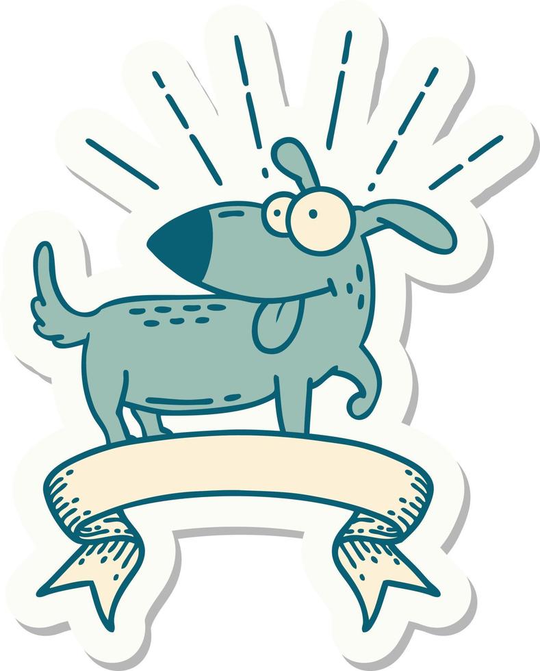 sticker of a tattoo style happy dog vector