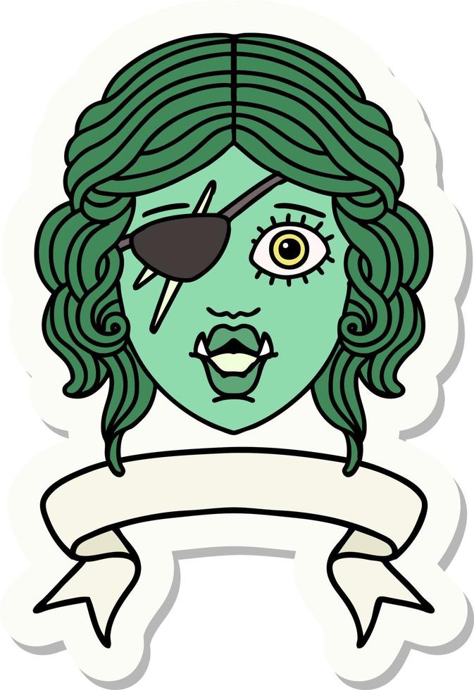 sticker of a orc rogue character face with banner vector