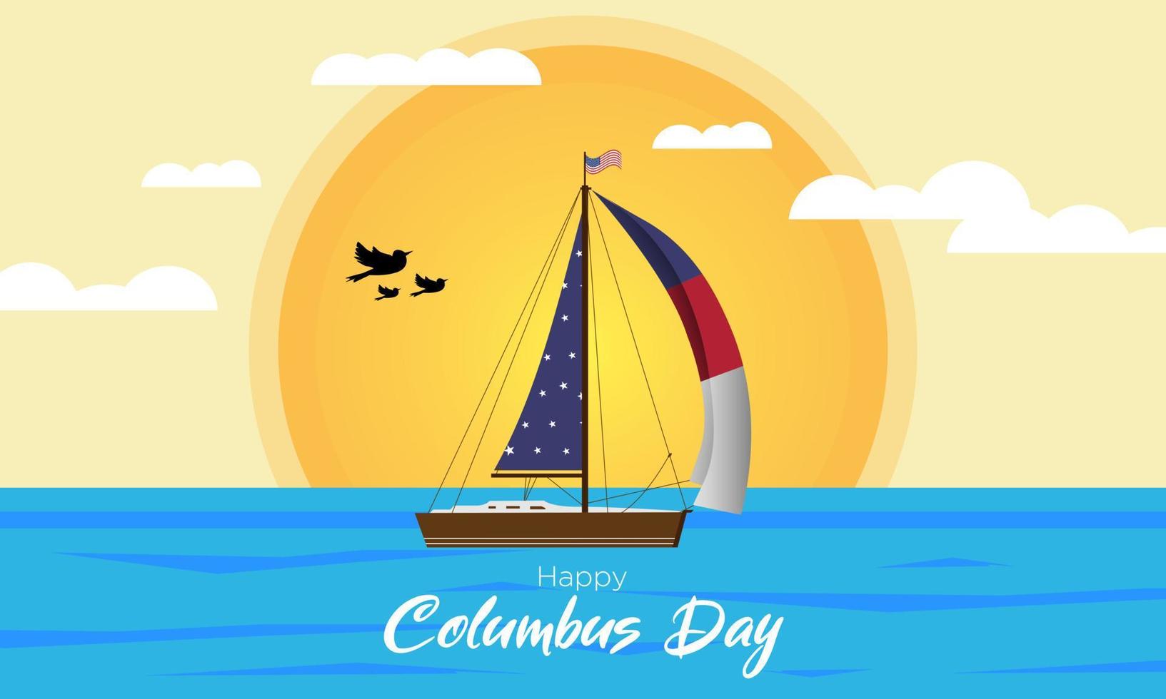 Vector background of sailing ship floating on ocean waves for a happy columbus day celebration
