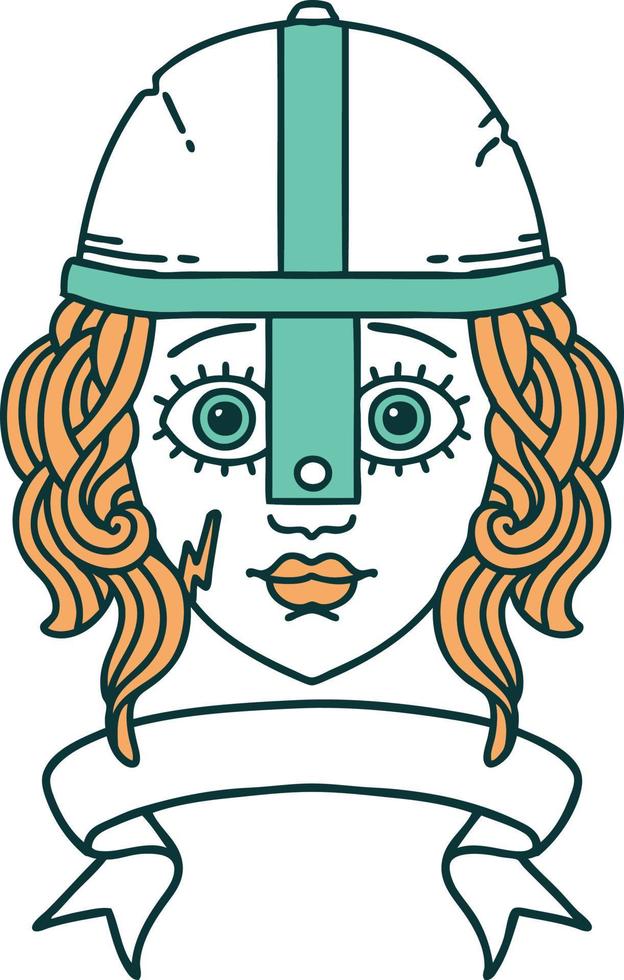 Retro Tattoo Style human fighter character with scroll banner vector