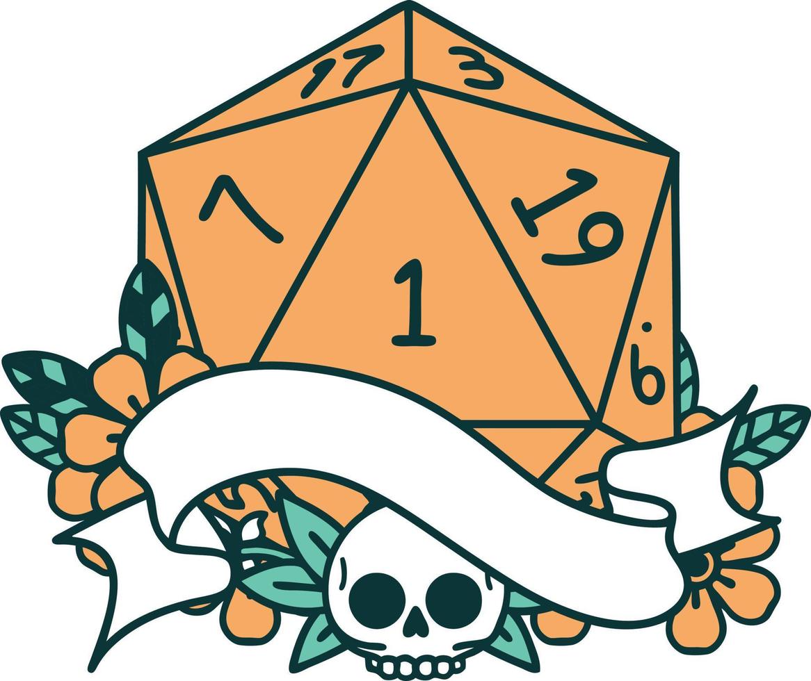 estilo de tatuaje retro natural uno d20 tirada de dados vector