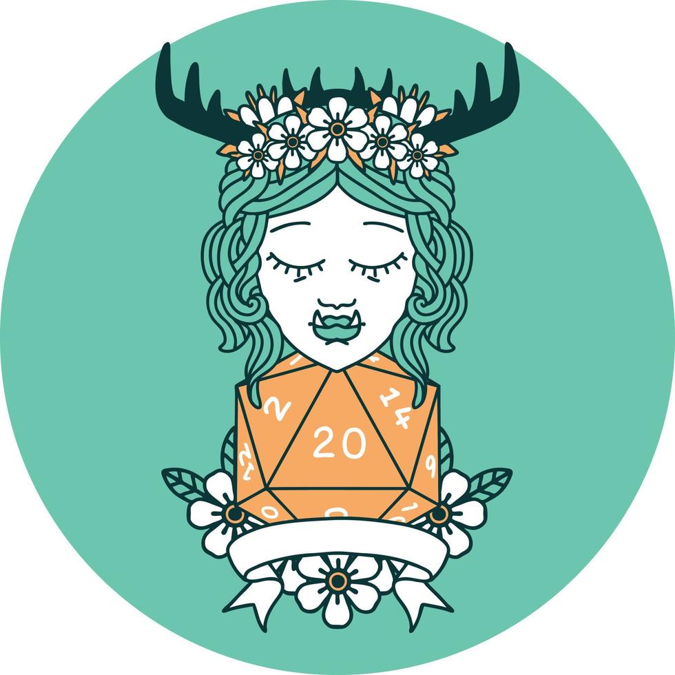 icon of orc druid character with natural twenty dice roll vector