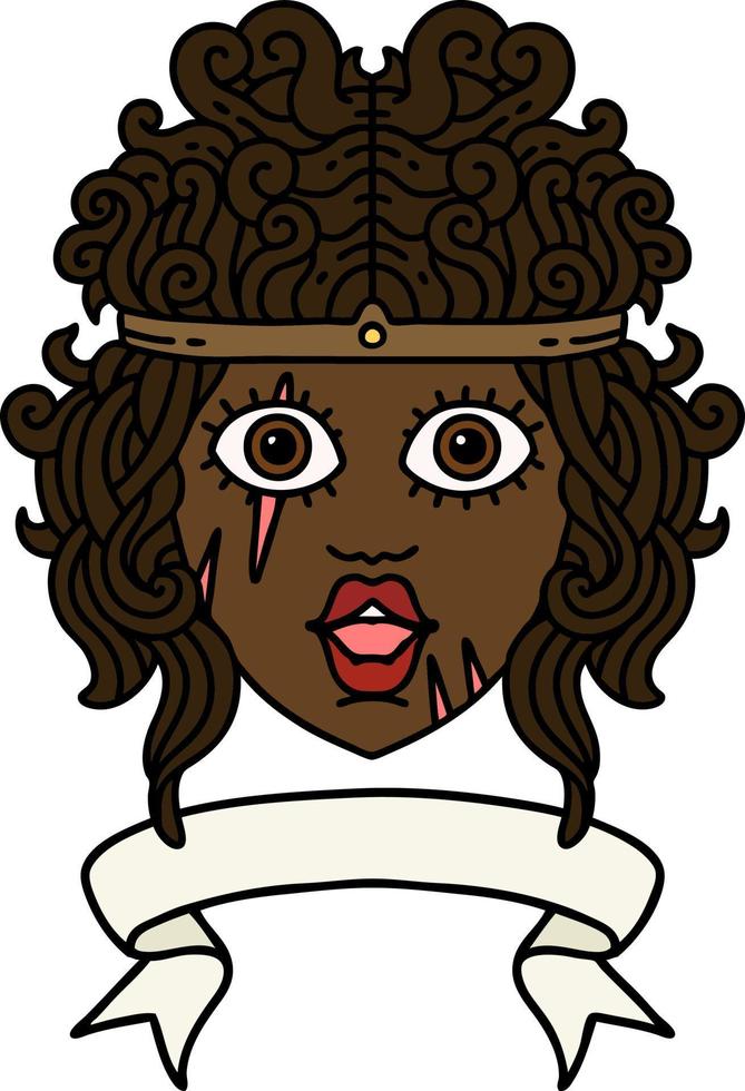 Retro Tattoo Style human barbarian character with banner vector
