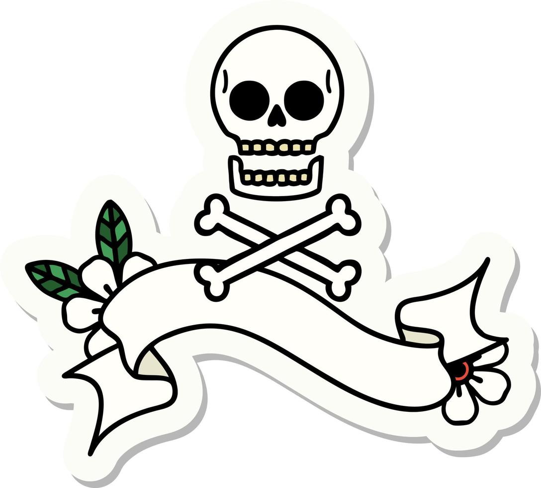 tattoo style sticker with banner of cross bones vector