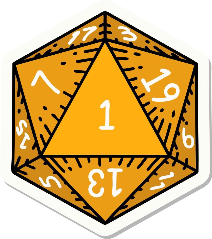 sticker of a natural 1 D20 dice roll vector