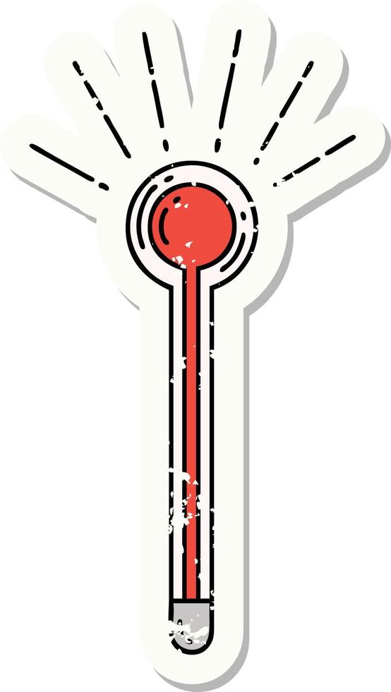 worn old sticker of a tattoo style glass thermometer vector