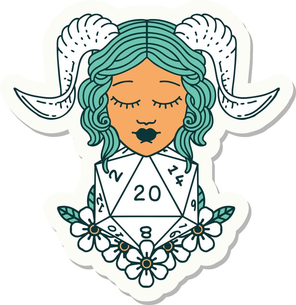 sticker of a tiefling with natural twenty dice roll vector