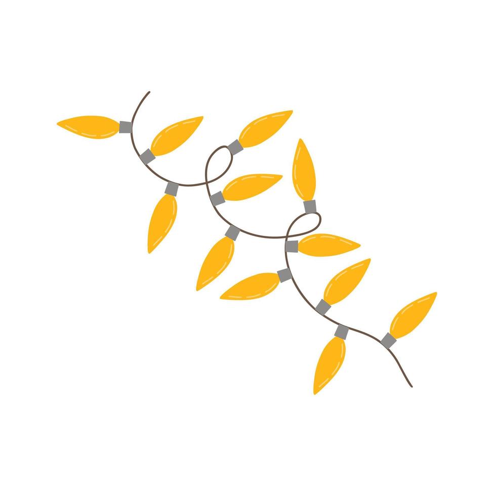 Christmas colorful yellow lights curly string garland simple doodle hand drawn vector illustration, flat style image for winter New Year holiday, birthday events design