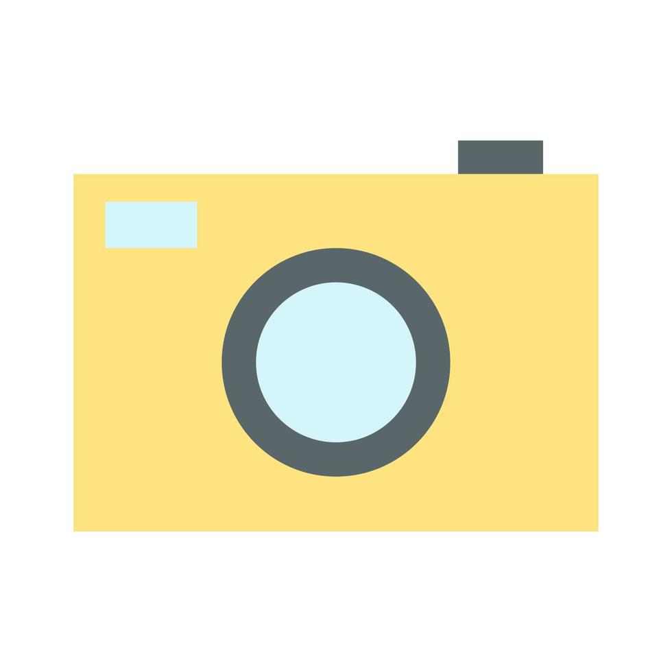 Retro photo camera in cartoon flat style. Vector illustration of vintage photograph equipment. Nostalgia for 1980 1990