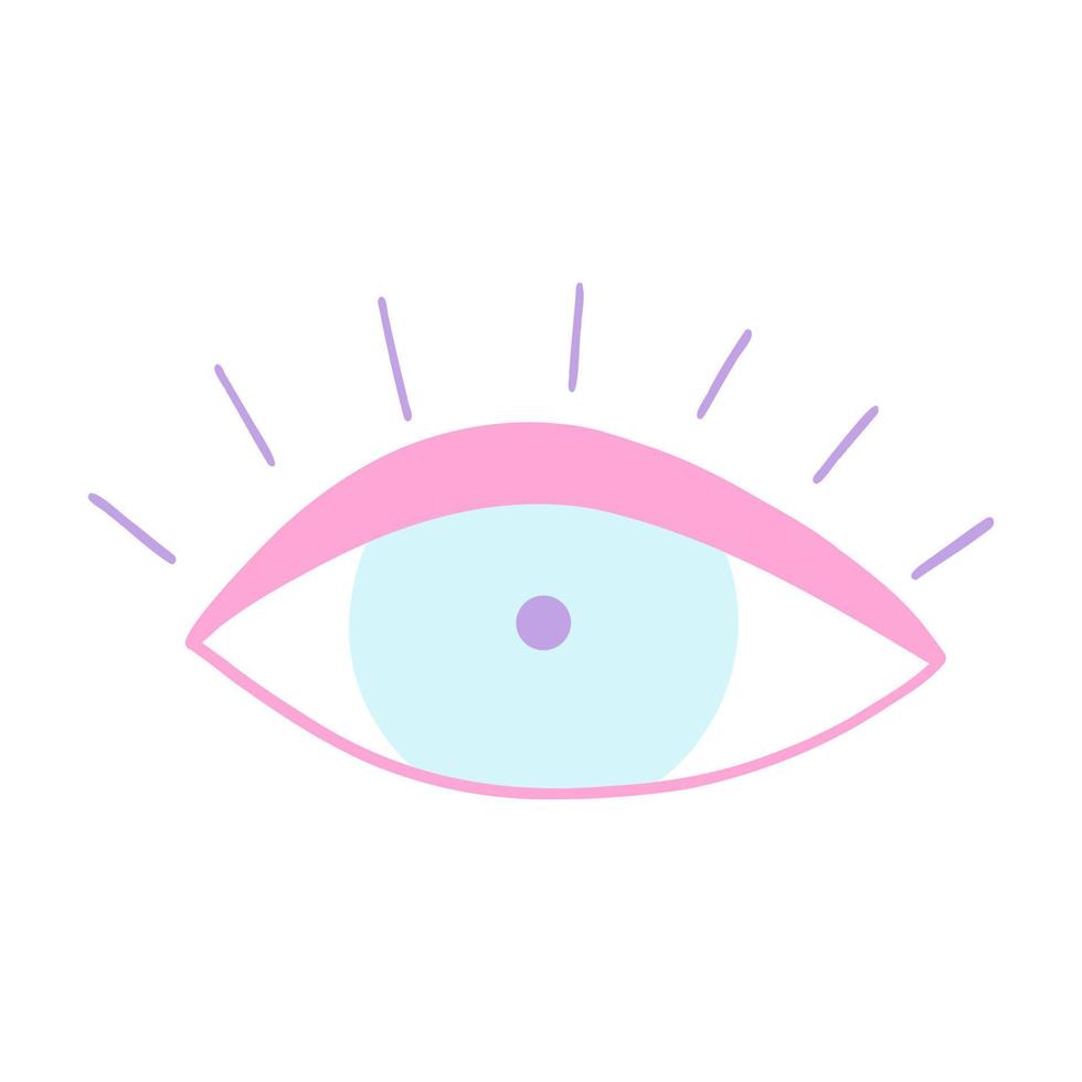 icono de ojo místico en estilo retro de dibujos animados. ilustración vectorial de pegatina pop, símbolo de mal de ojo, talismán en colores rosa y azul femeninos vector