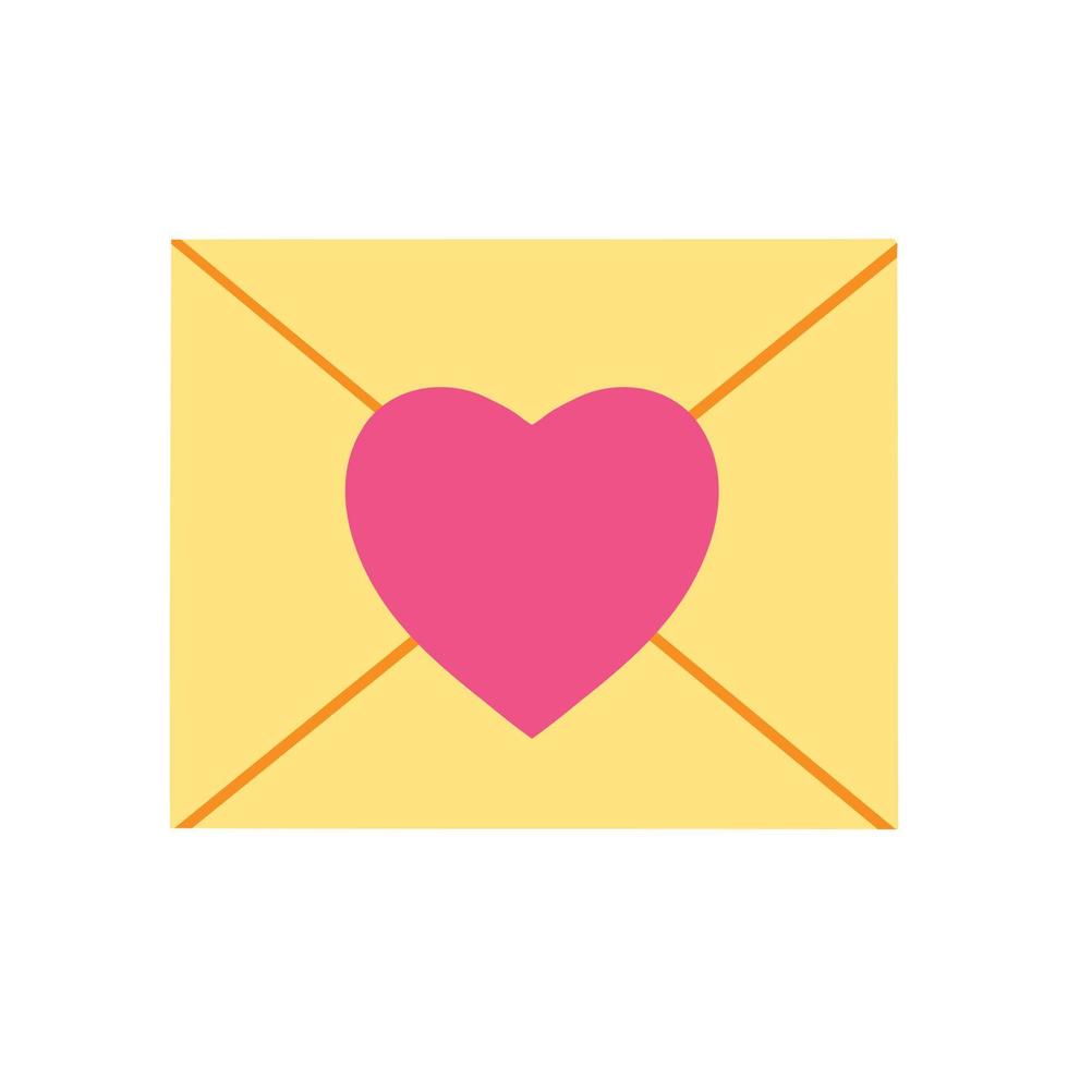 Love letter in hand drawn cartoon style. Vector illustration of Valentines day symbol, love envelope icon with pink heart