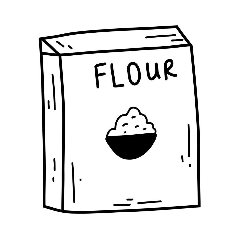 Doodle flour bag in hand drawn style. Sketch vector illustration of sack, baking ingredient icon