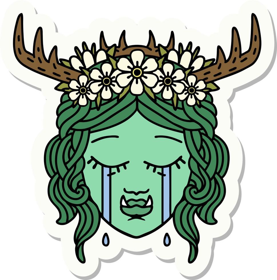 sticker of a sad half orc druid character face vector