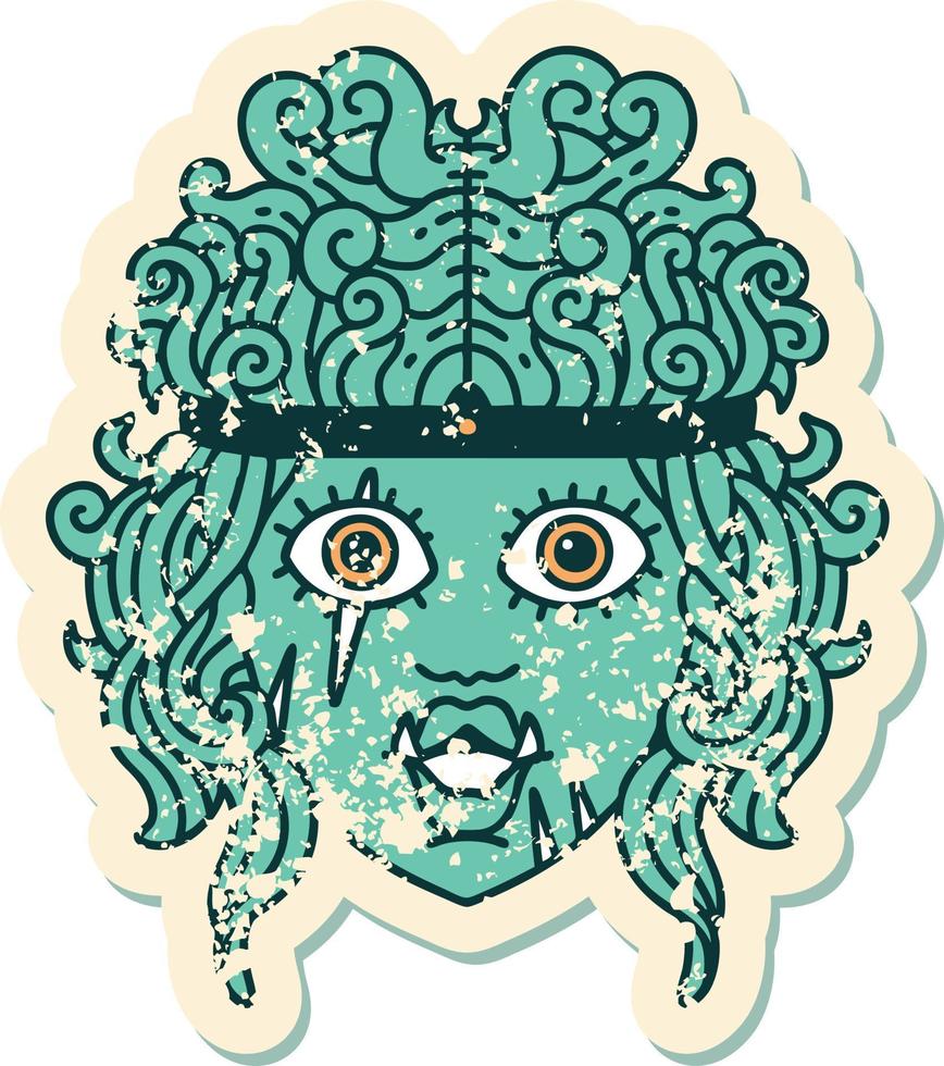 Retro Tattoo Style orc barbarian character face vector