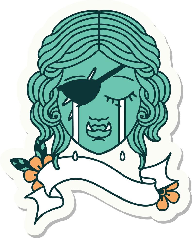 sticker of a crying orc rogue character face vector