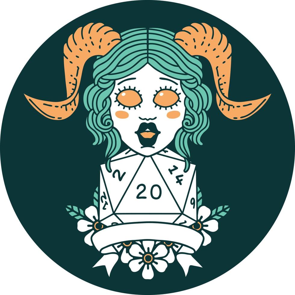 icon of tiefling with natural twenty dice roll vector