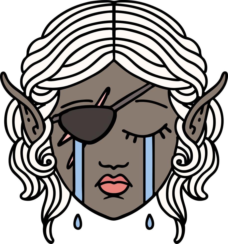 Retro Tattoo Style crying elf rogue character face vector