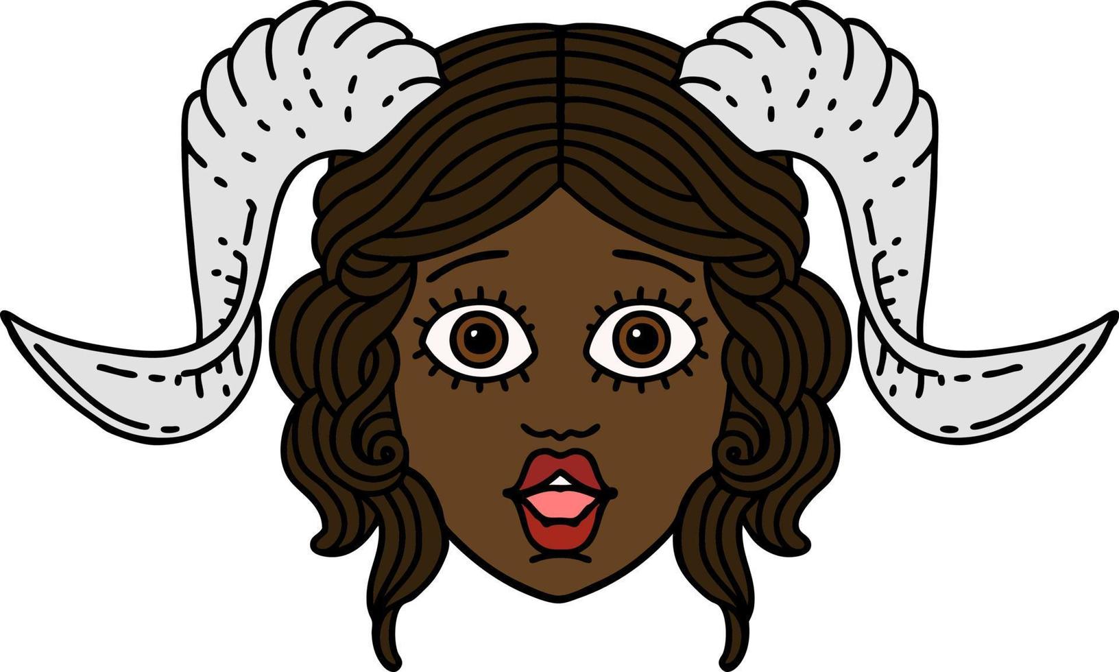 Retro Tattoo Style tiefling character face vector