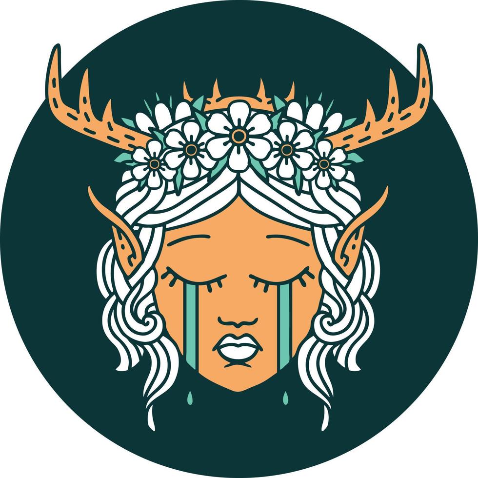 icon of crying elf druid character face vector