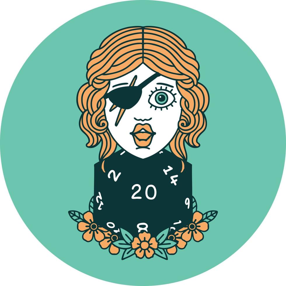 icon of human rogue with natural twenty dice roll vector