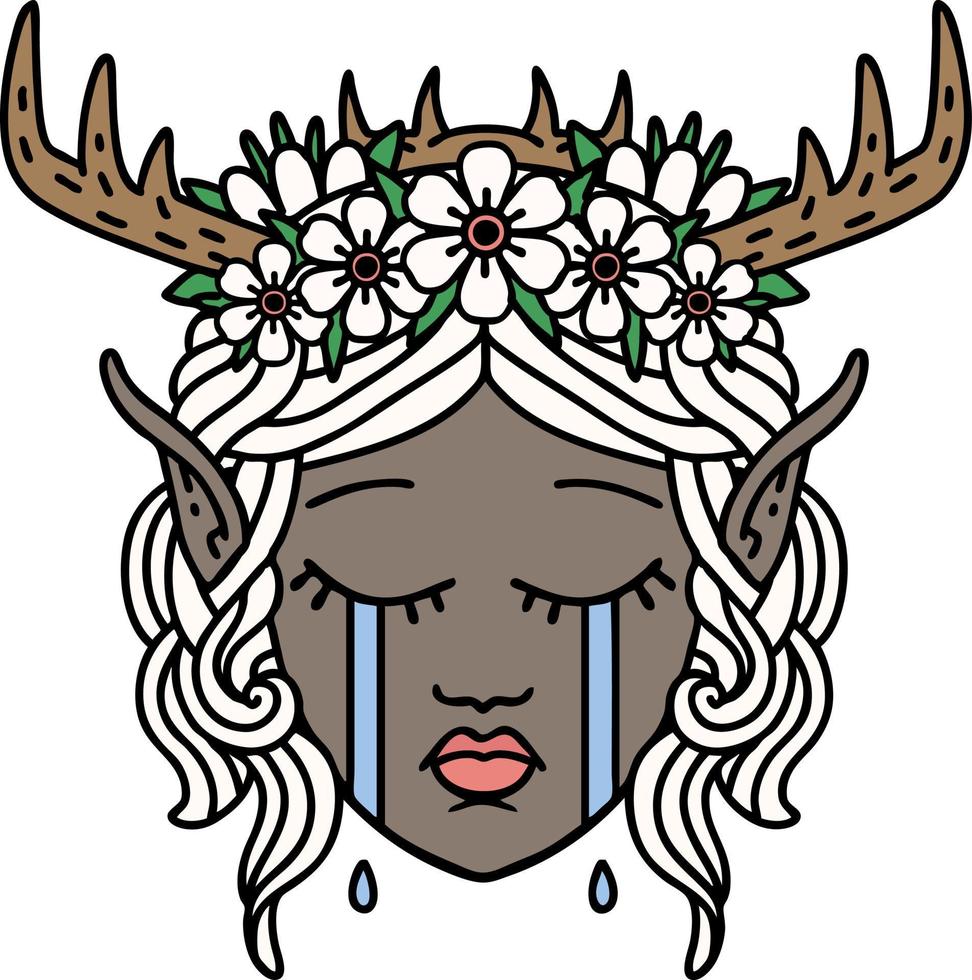 Retro Tattoo Style crying elf druid character face vector