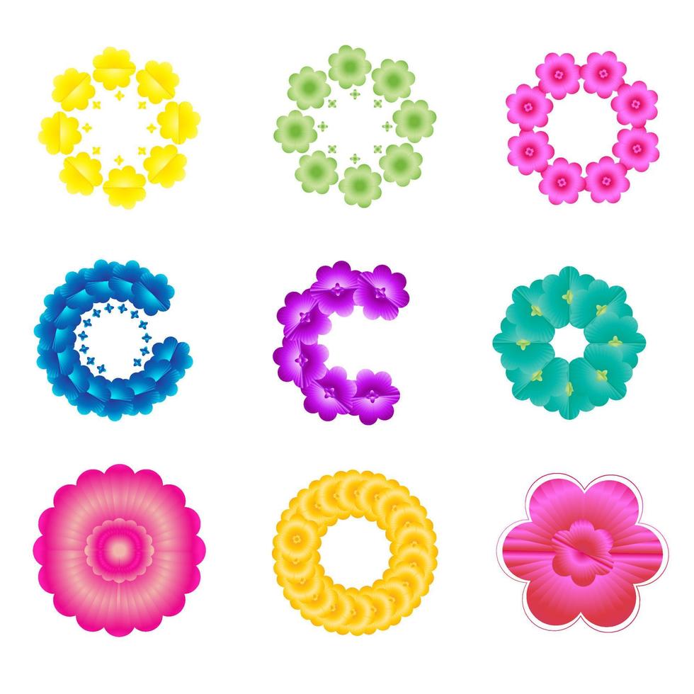 Collection of flower botanical color icon element decorative abstract background backdrop website pattern vector illustration graphic design
