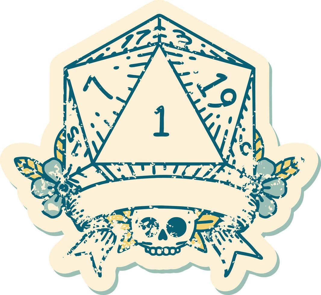 estilo de tatuaje retro natural uno d20 tirada de dados vector