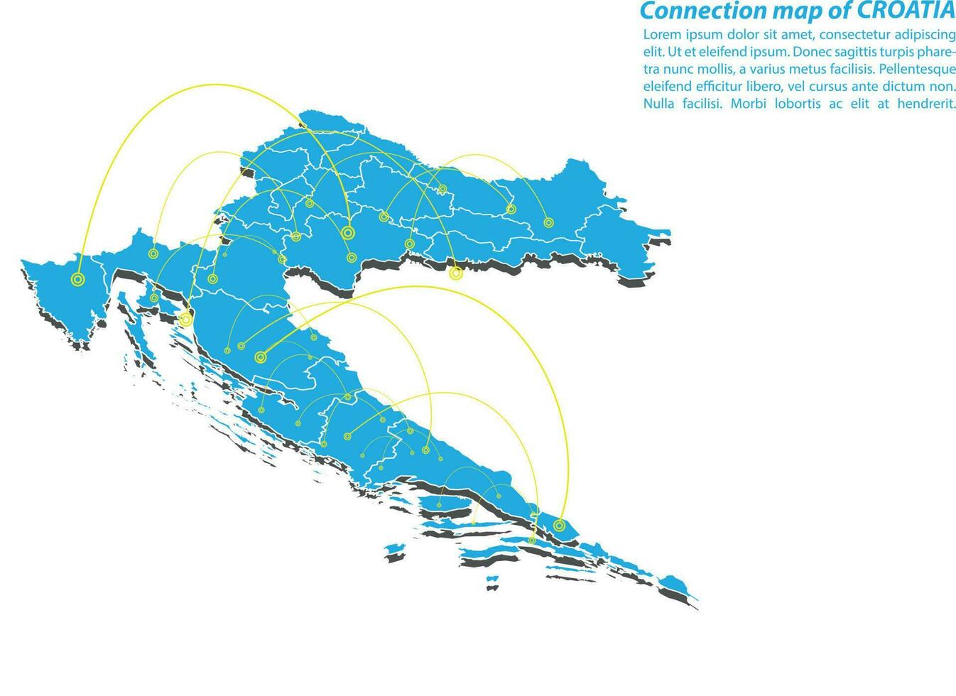 moderno diseño de red de conexiones de mapas de croacia, el mejor concepto de internet del negocio de mapas de croacia a partir de series de conceptos, punto de mapa y composición de líneas. mapa infográfico. ilustración vectorial vector