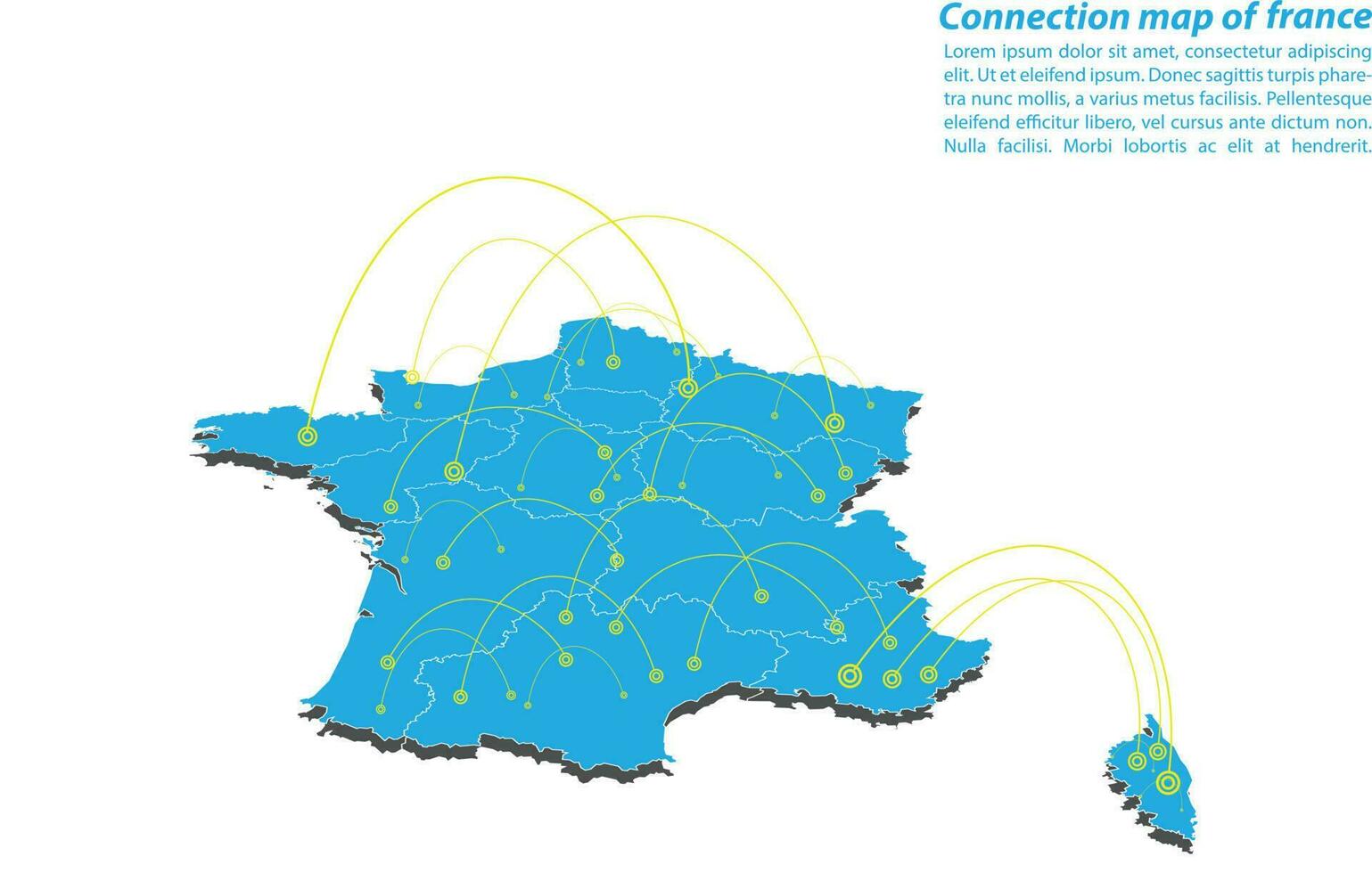 moderno diseño de red de conexiones de mapas de francia, el mejor concepto de Internet del negocio de mapas de francia a partir de series de conceptos, punto de mapa y composición de líneas. mapa infográfico. ilustración vectorial vector
