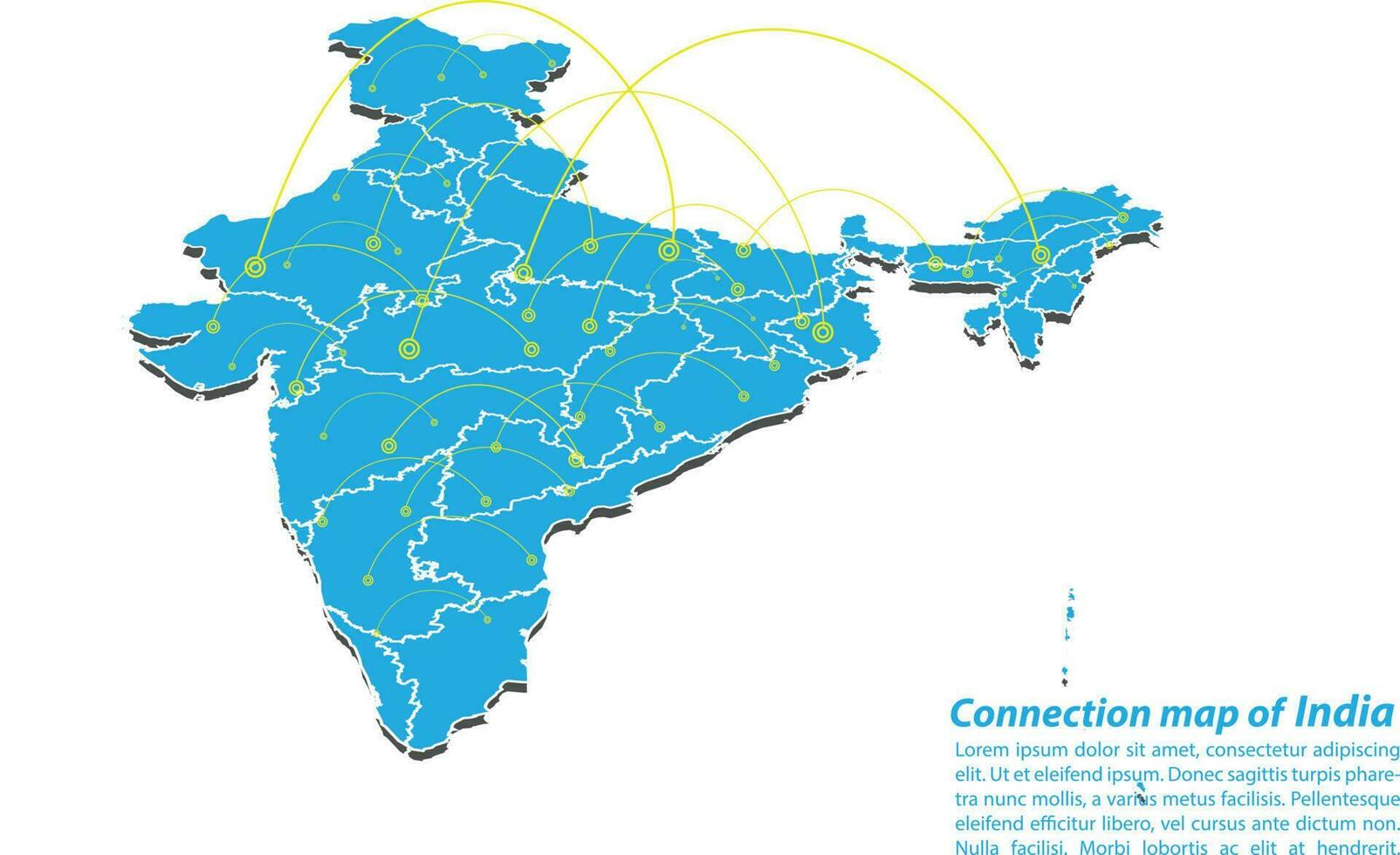 Modern of india Map connections network design, Best Internet Concept of india map business from concepts series, map point and line composition. Infographic map. Vector Illustration.