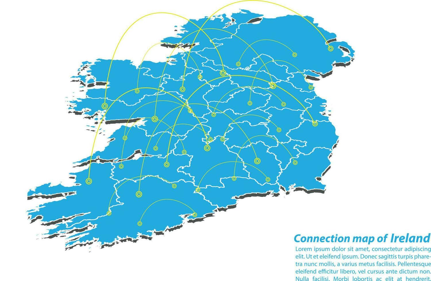 Modern of ireland Map connections network design, Best Internet Concept of ireland map business from concepts series, map point and line composition. Infographic map. Vector Illustration.