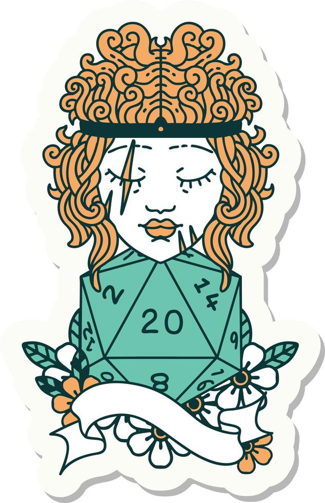 sticker of a human barbarian with natural 20 dice roll vector