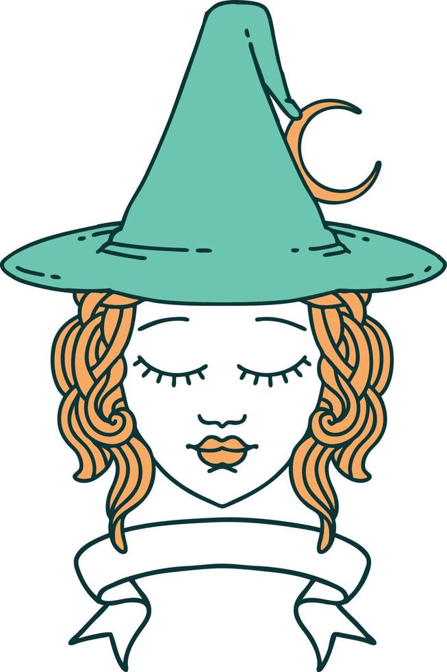 Retro Tattoo Style human witch character with banner vector
