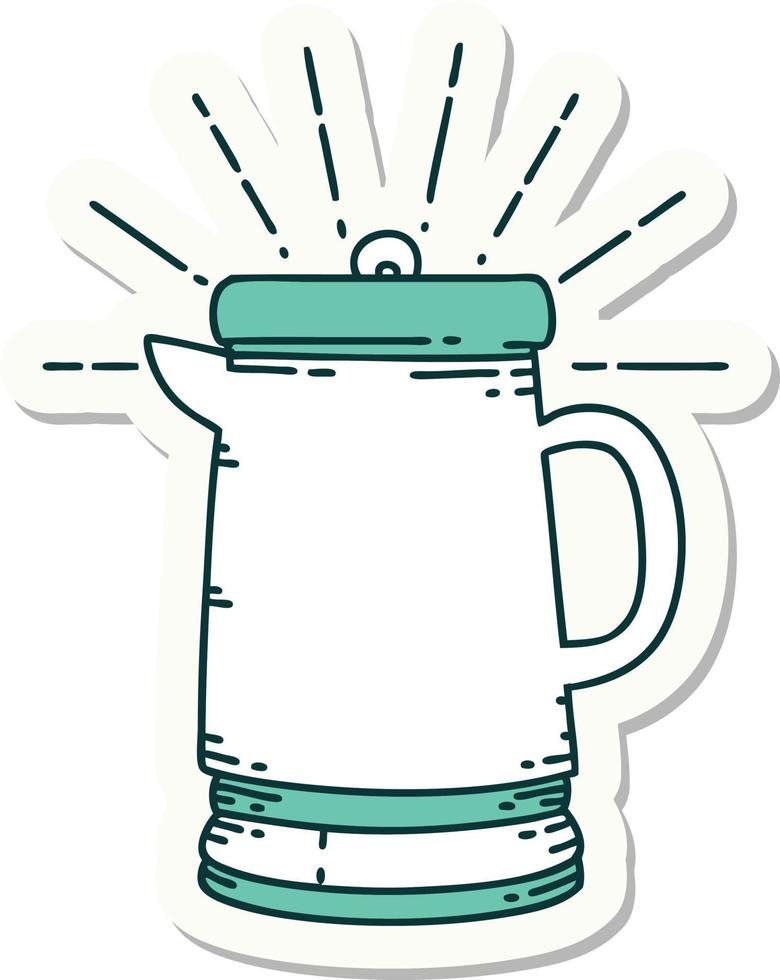 sticker of a tattoo style coffee pot vector