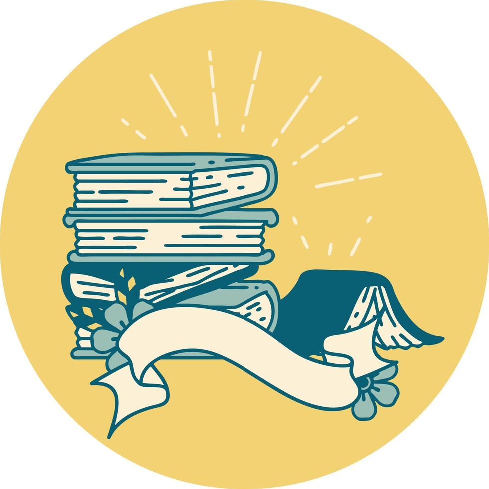 icon of a tattoo style stack of books vector