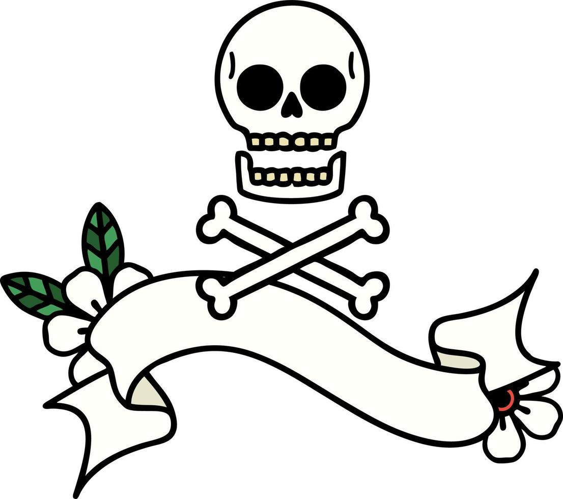 traditional tattoo with banner of cross bones vector