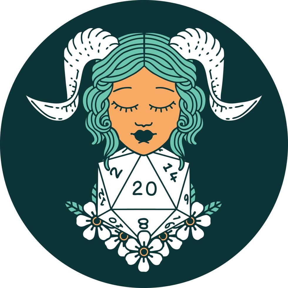 icon of tiefling with natural twenty dice roll vector