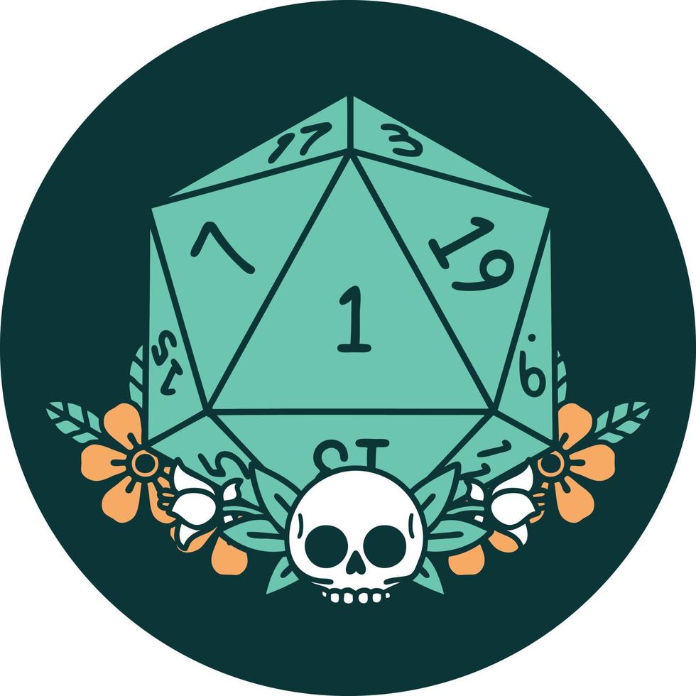 icon of natural one dice roll with floral elements vector