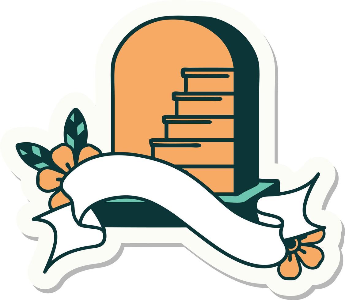 tattoo style sticker with banner of a grave stone vector