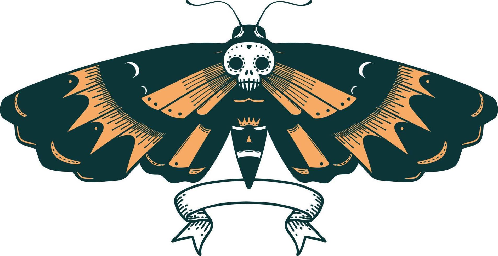 traditional tattoo with banner of a deaths head moth vector