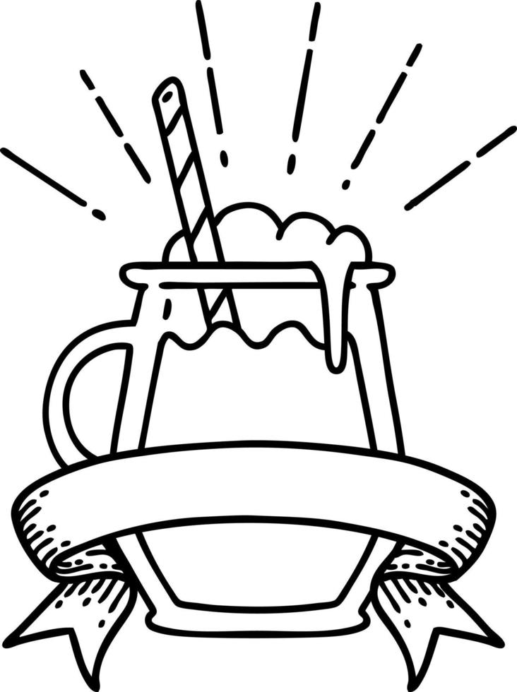 scroll banner with black line work tattoo style ginger beer vector