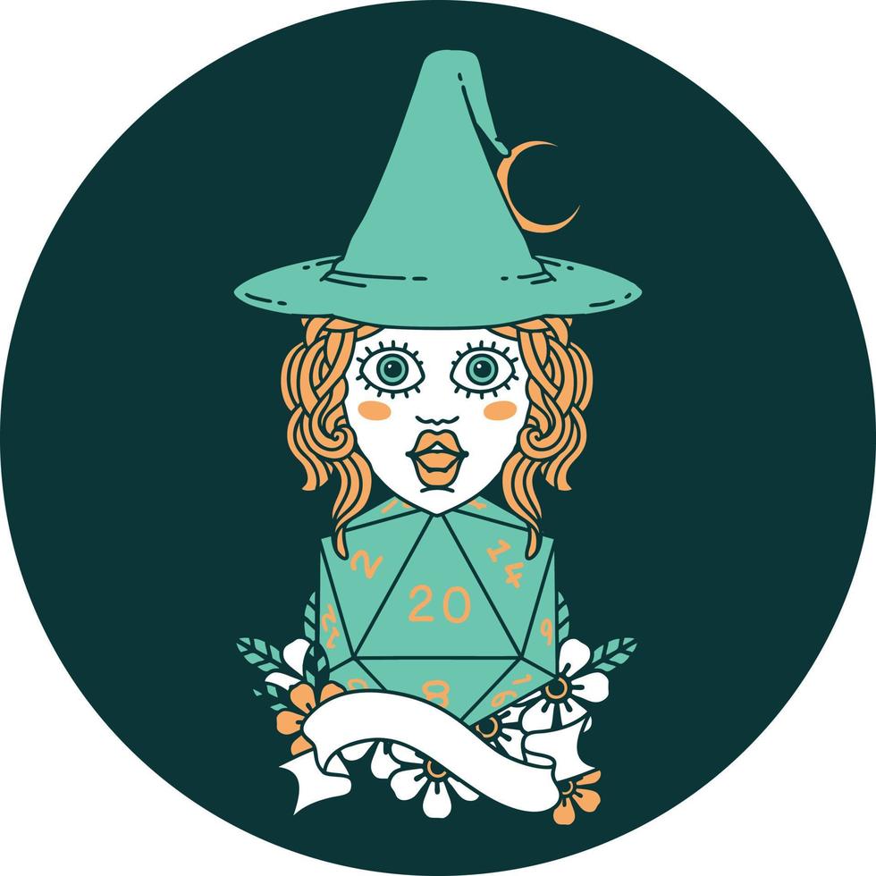 icon of human mage with natural twenty dice roll vector
